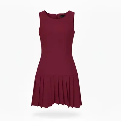 Vestido Cuello Redondo Falda Tableada Vino