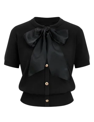 Suéter Yeokou Cárdigan De Punto Negro Con Lazo De Manga Corta Talla M - Venta Internacional.
