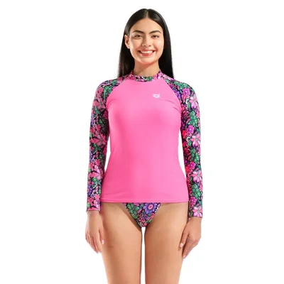 Rash Vest Arena Allover Manga Larga Para Mujer Rosa