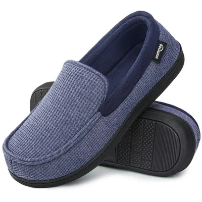 Pantuflas Hometop Azul Denim De Punto Con Forro De Vellón Y Plantilla De Espuma - Venta Internacional.