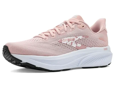 Zapatilla neutra de running y caminata Brooks Ghost 18 para mujer color Peach Whip/Blanco/Negro talla 7M