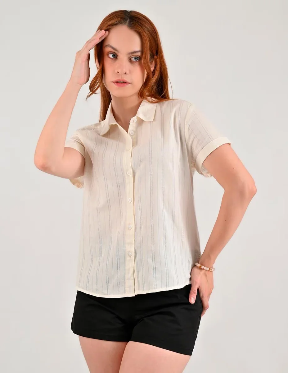 Blusa camisera manga corta para mujer