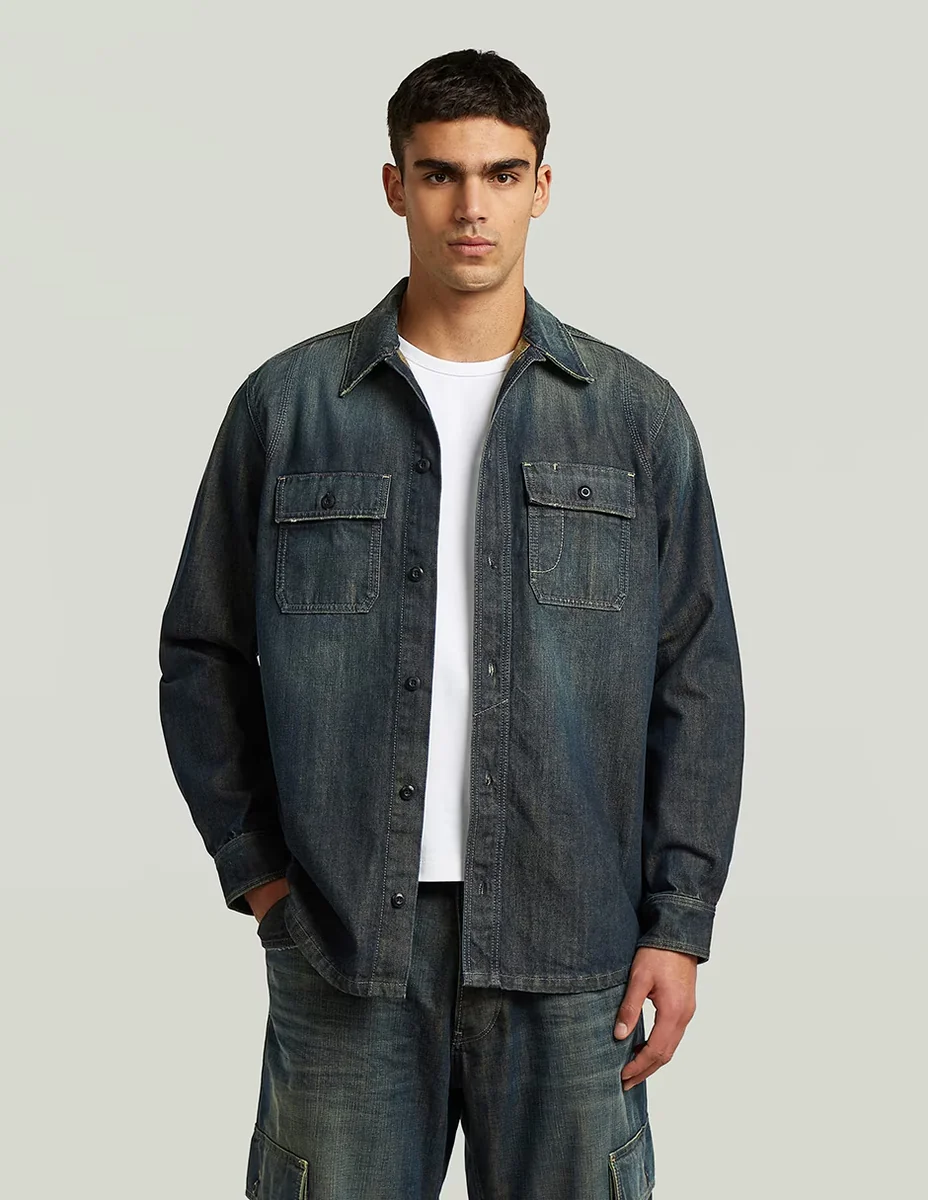 Sobrecamisa casual de algodón manga larga para hombre