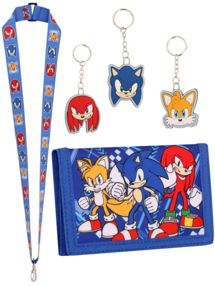Billetera Sonic The Hedgehog + Set de 3 Llavero y Cordón
