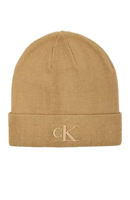 Gorro Calvin Klein talla única color camello con puño bordado