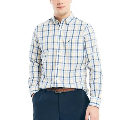 Camisa Nautica de manga larga amarilla talla grande antiarrugas