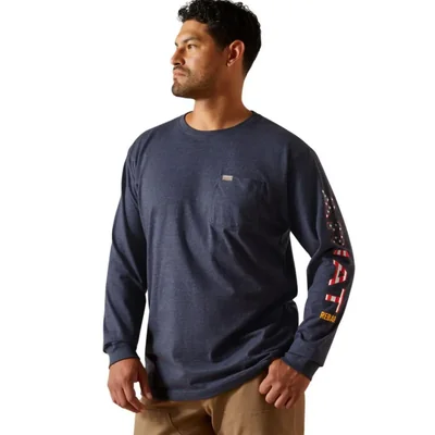 Camiseta ARIAT Rebar de Algodón Azul Marino/EE. UU. Talla Grande