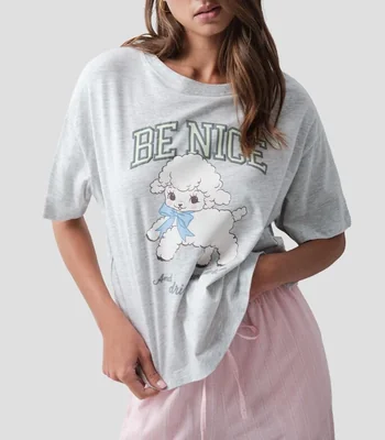 Playera pijama cuello redondo manga corta estampada Mujer