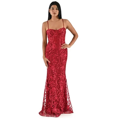 Vestido de Fiesta Largo con Transparencias Pink Gallery para Mujer