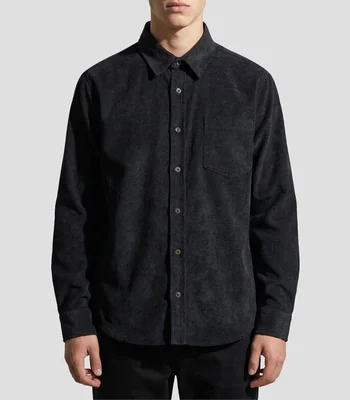 Camisa lisa con detalle a canalé manga larga Hombre