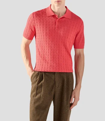 Playera tipo polo manga corta lisa con detalle trenzado Hombre