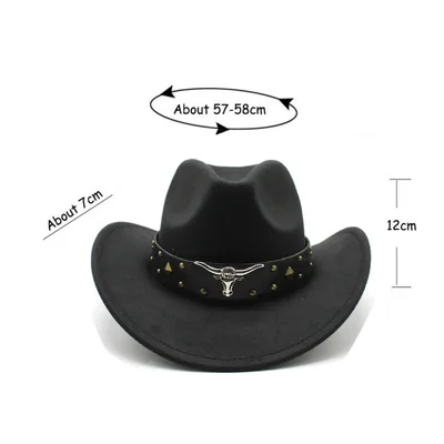 Sombrero vaquero texana negro tela toro lana hombre mujer gorro cinturón gorra cadena protección