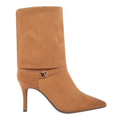 Bota de mujer, de vestir, tubo doblado, acabado ante, tacón medio, delgado, color camel, mod. 1313069