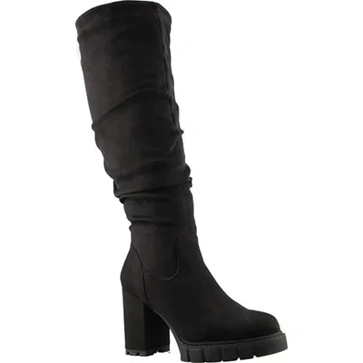 Bota alta de mujer con tacón bloque y caña fruncida en gamuza negra PUNTO J025 DURAZNO NGO 23/26