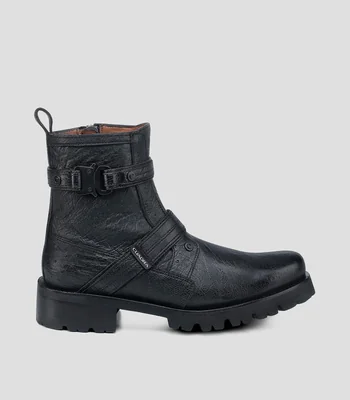 Botas casuales cortas en piel con tacón bajo ancho Hombre