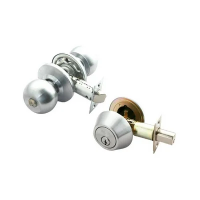Combo Cerradura Pomo Phillips Cilindrico + Cerrojo Cromo Mate Gamma Doble
