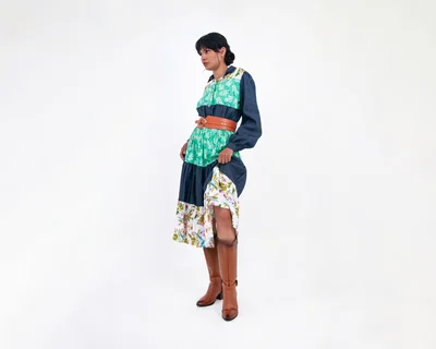 Vestido De Dama A Ángelozano Tipo Campirano Varios Estampados, Con Cinto De Hebilla, Al-w 55