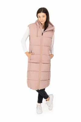 Chaleco Largo Acolchado Capucha Premium Sakers Rosa para Mujer