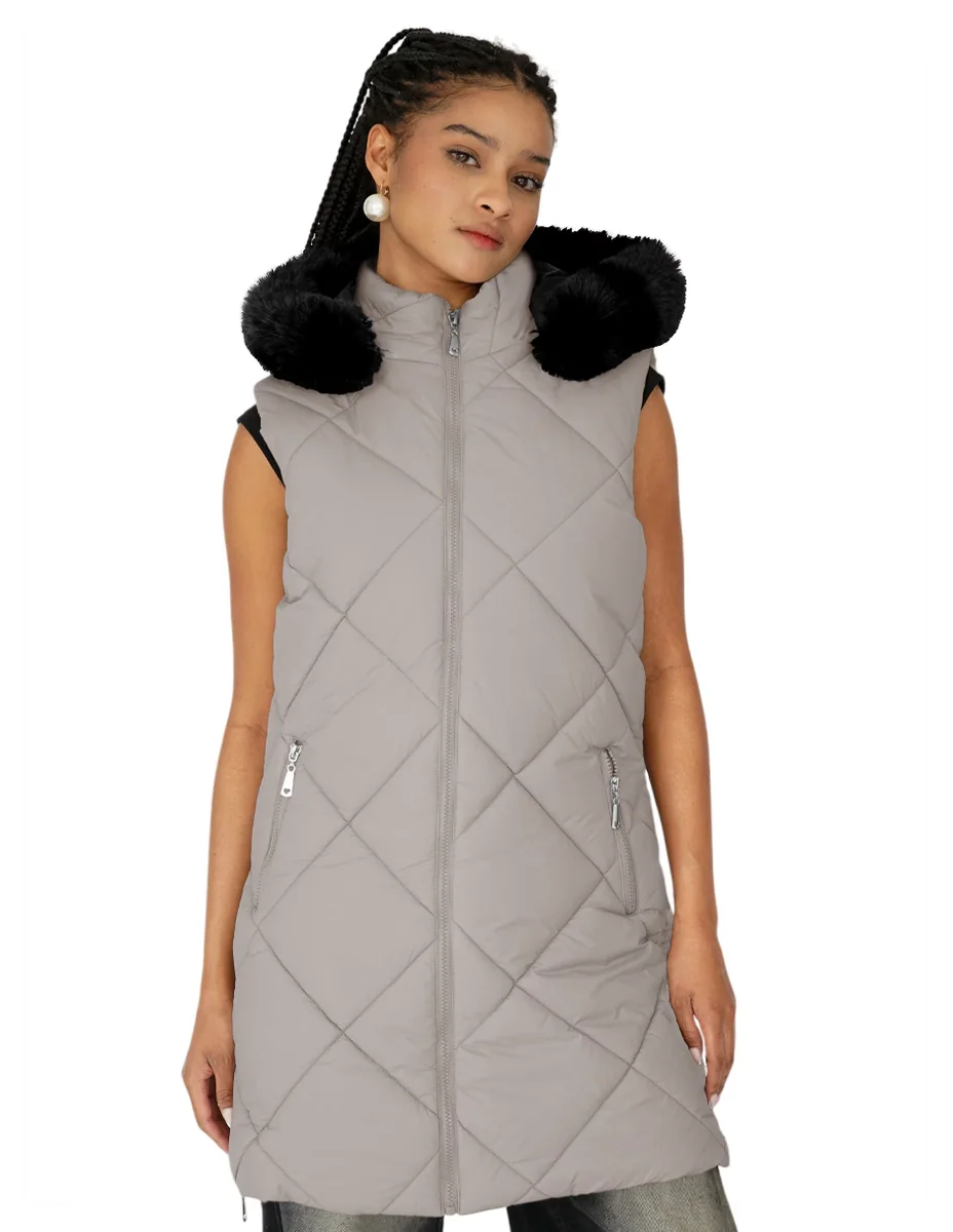 Chaleco Largo Acolchado Mujer Con Gorro