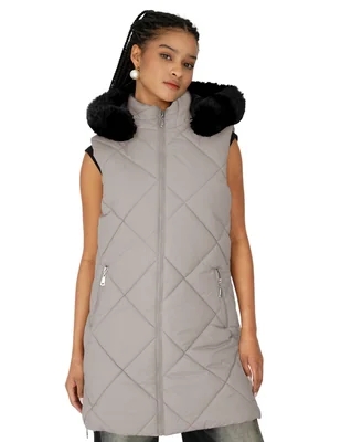 Chaleco Largo Acolchado Mujer Con Gorro