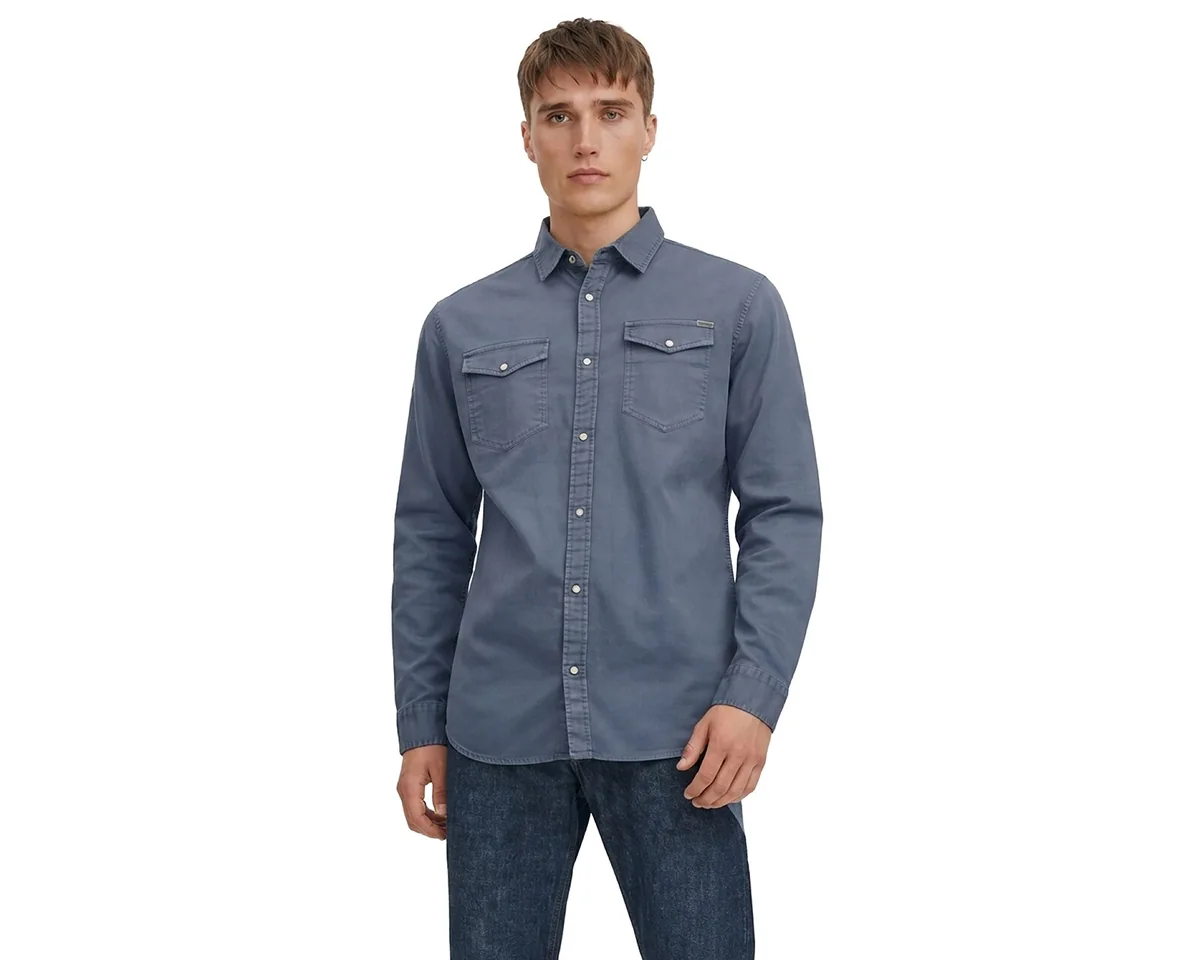 Camisa Casual de Algodón Jack & Jones Regular Lisa para Hombre