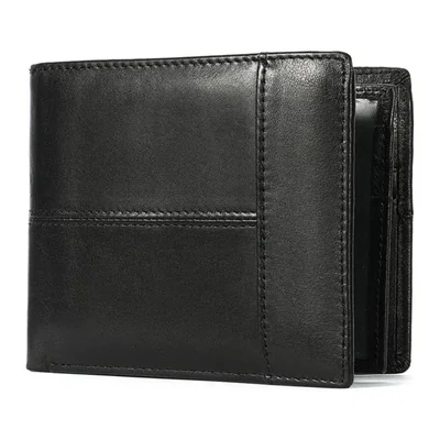 Cartera Hombre Piel Genuina Cartera Antirrobo Rfid Color Negro