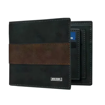 Cartera De Cuero Multitarjeta Para Hombre En Negro Con 7 Ranuras