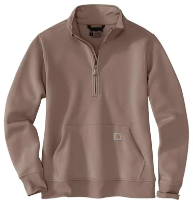 Sudadera Carhartt 3X Stone Brown con cremallera parcial y cuello alto