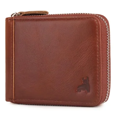 Cartera CALFART de Cuero con RFID Cremallera de Tres Lados y Bolsillo para Monedas