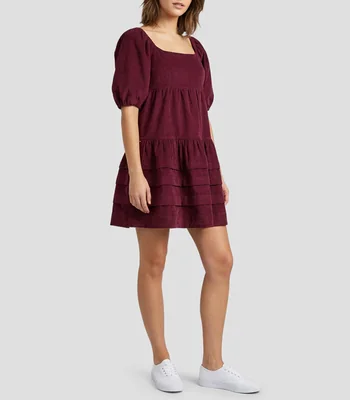 Vestido corto manga corta liso Mujer
