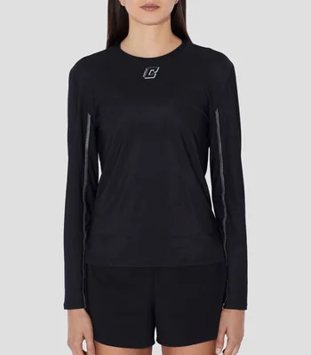 Playera para correr cuello redondo manga larga con microdiseño Mujer