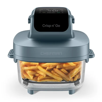 Freidora De Aire De Vidrio Chefman Crisp ’n Go 4 En 1 De 4 Qts Con Tapa Y Rejilla