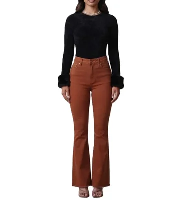 Pantalón Vaquero Acampanado Pineda Jeans Tiro Alto Camel Mezclilla Stretch