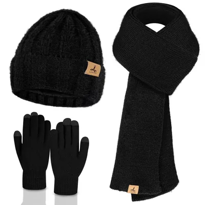 Conjunto Lorome Gorro Bufanda Guantes Negro Táctiles - Venta Internacional.