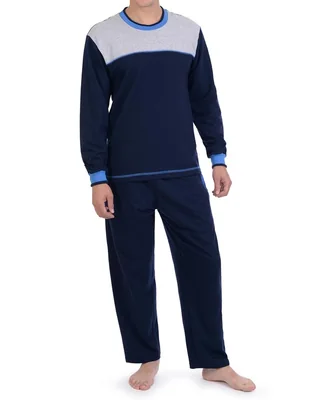 Pijama Michel Blanc Manga Larga y Pantalón Azul con Gris