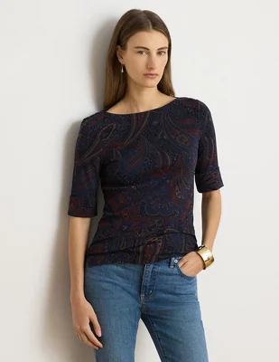 Playera manga al codo cuello redondo para mujer