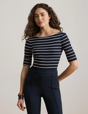 Playera manga al codo cuello redondo para mujer
