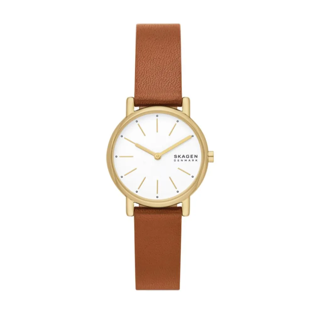 Reloj Skagen Signatur Lille para Mujer 30mm Oro con Correa de Cuero Marrón