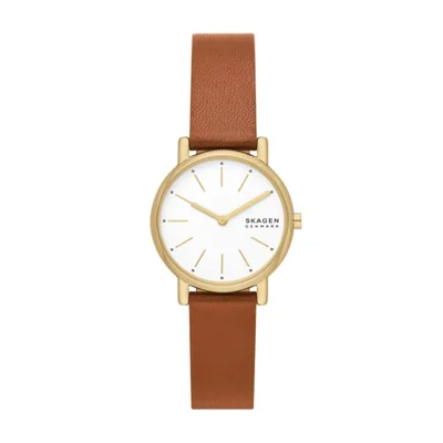 Reloj Skagen Signatur Lille para Mujer 30mm Oro con Correa de Cuero Marrón
