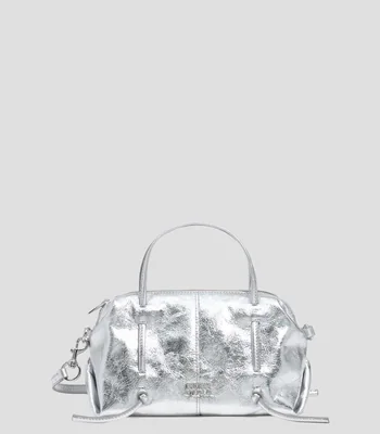 Bolsa Bowler plateada en piel lisa Mujer