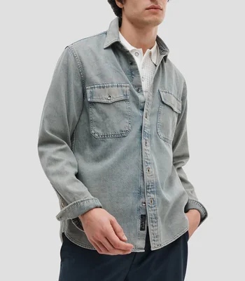 Camisa Mezclilla manga larga con diseño deslavado Hombre