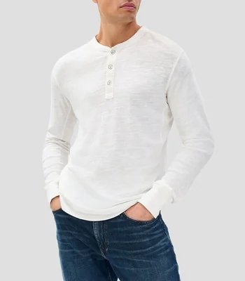 Playera Henley Redondo Manga Larga Liso Hombre