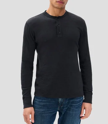 Playera Henley Redondo Manga Larga Liso Hombre