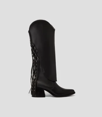 Botas vaqueras altas en piel con tacón medio ancho Mujer