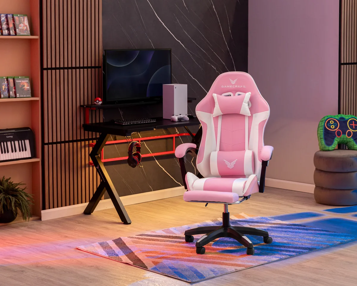 Silla Gamer Gamecraft Rosa con Reposapiés
