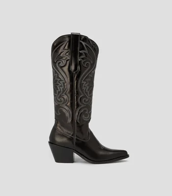 Botas vaqueras altas en piel con tacón medio ancho Mujer