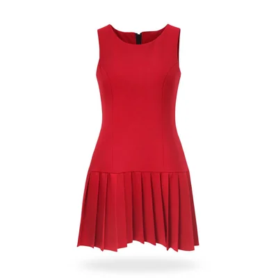 Vestido Cuello Redondo Falda Tableada Rojo
