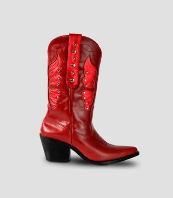 Botas vaqueras medias en piel con tacón medio ancho Mujer