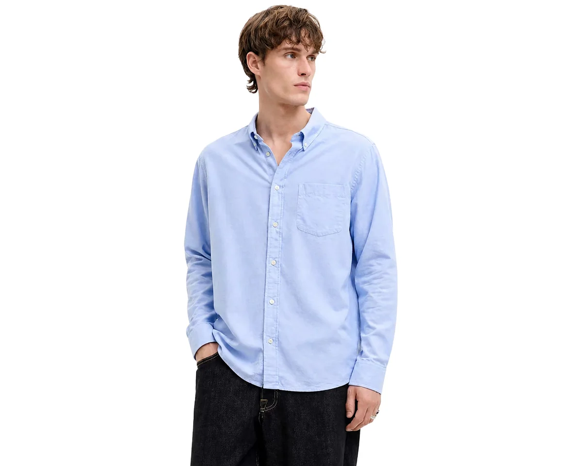 Camisa Casual de Algodón Jack & Jones Regular Lisa para Hombre