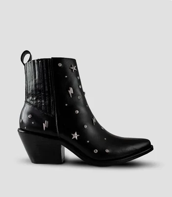 Botines en Piel con Tacón Medio Ancho Mujer